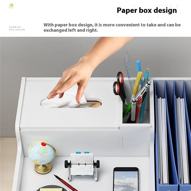 Office Desktop File Organizer Multi-Layer Document Holder A4 Paper Storage Rack with Lockable Drawer - Tissue Box Design