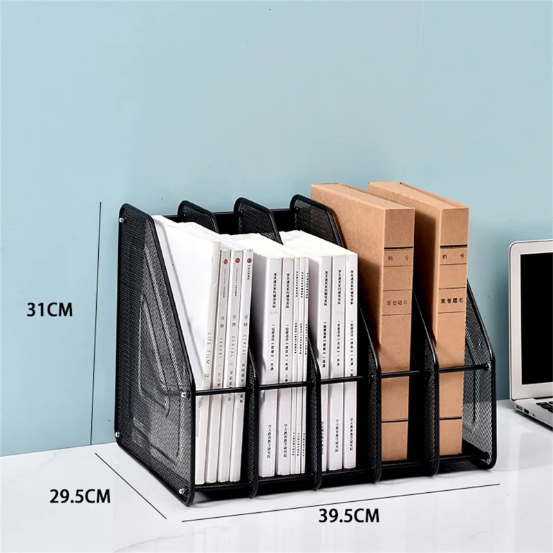 5 Compartment Desk Organizer Magazine Holder Wire Mesh File Sorter Document Rack for Office Home - Black
