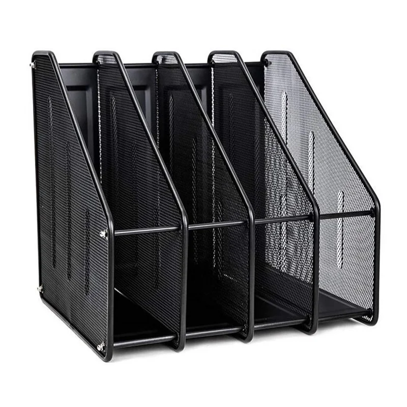 Porte-revues en fil métallique à 4 compartiments, Organiseur de documents de bureau avec support de rangement pour la maison / le bureau - Noir