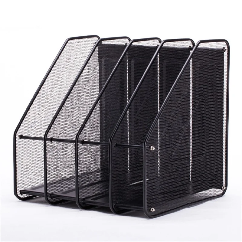 Porte-revues en fil métallique à 4 compartiments, Organiseur de documents de bureau avec support de rangement pour la maison / le bureau - Noir
