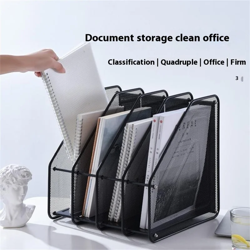 Porte-revues en fil métallique à 4 compartiments, Organiseur de documents de bureau avec support de rangement pour la maison / le bureau - Noir