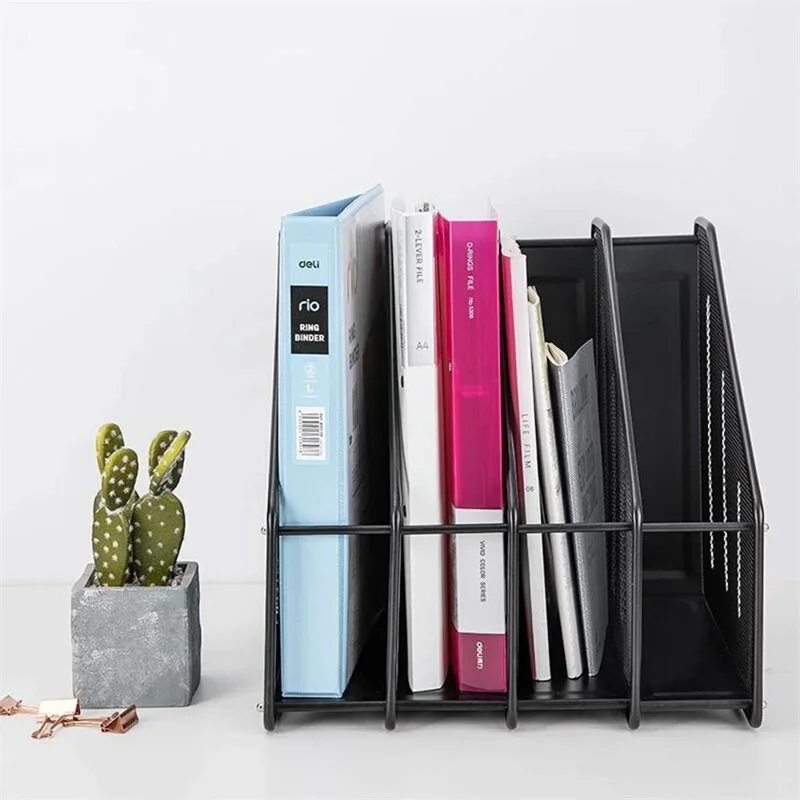 Porte-revues en fil métallique à 4 compartiments, Organiseur de documents de bureau avec support de rangement pour la maison / le bureau - Noir