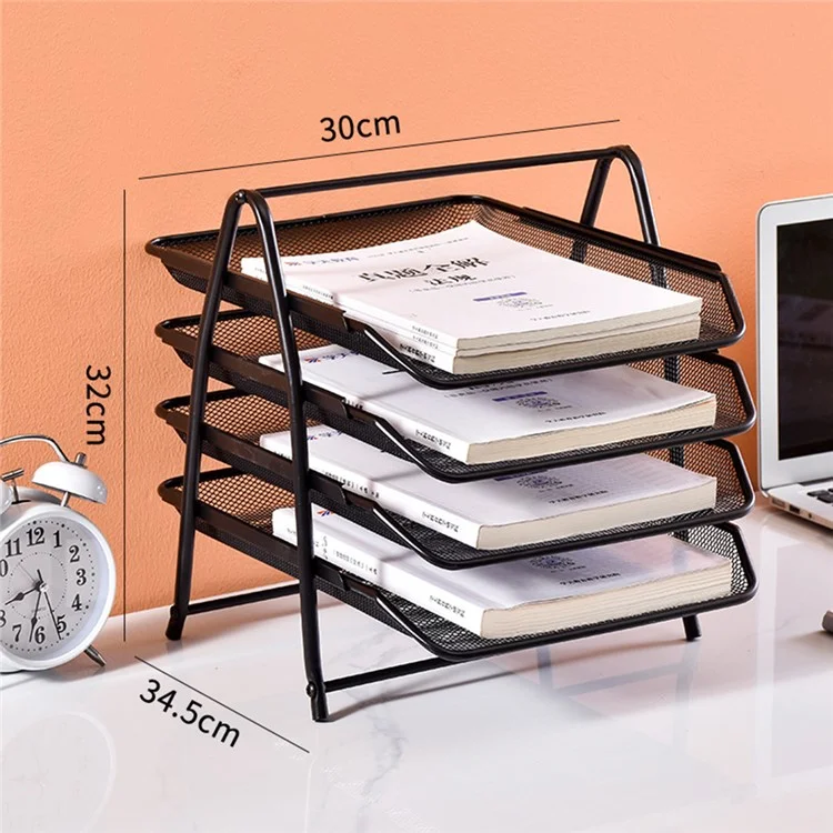 4-Tier Metal Mesh Desktop File Organizer Sliding Drawer Document Holder Office Storage Rack - Black