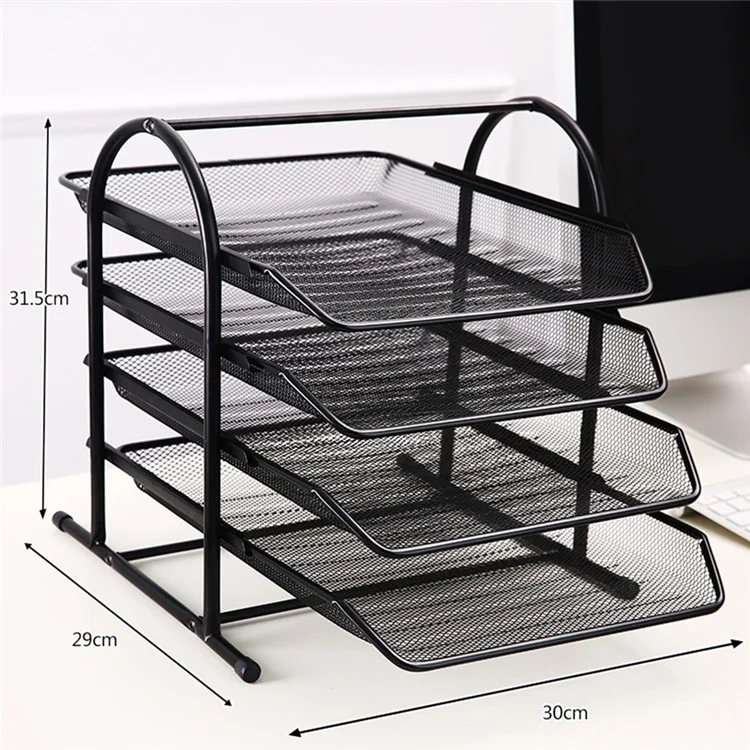 4-Tier Desktop File Organizer Metal Mesh Sliding Drawer Document Holder for Office Storage - Black