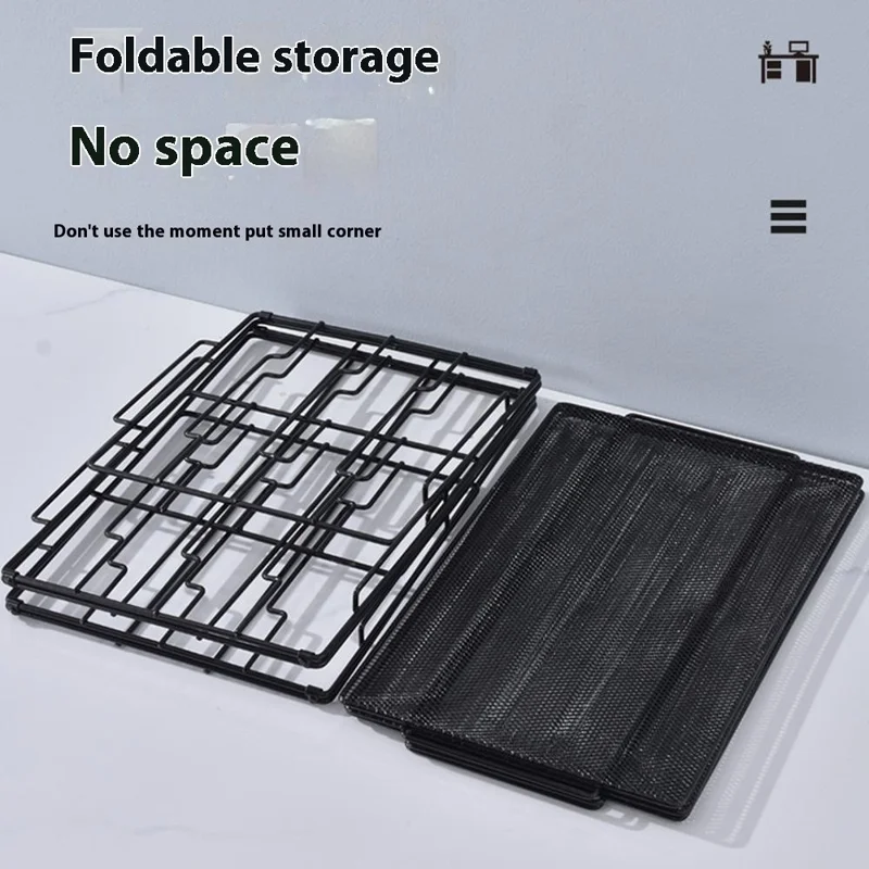 Desktop Storage Rack Metal Multi-Layer File Organizer Detachable 2 Frames + 3 Wire Mesh Panels - Black