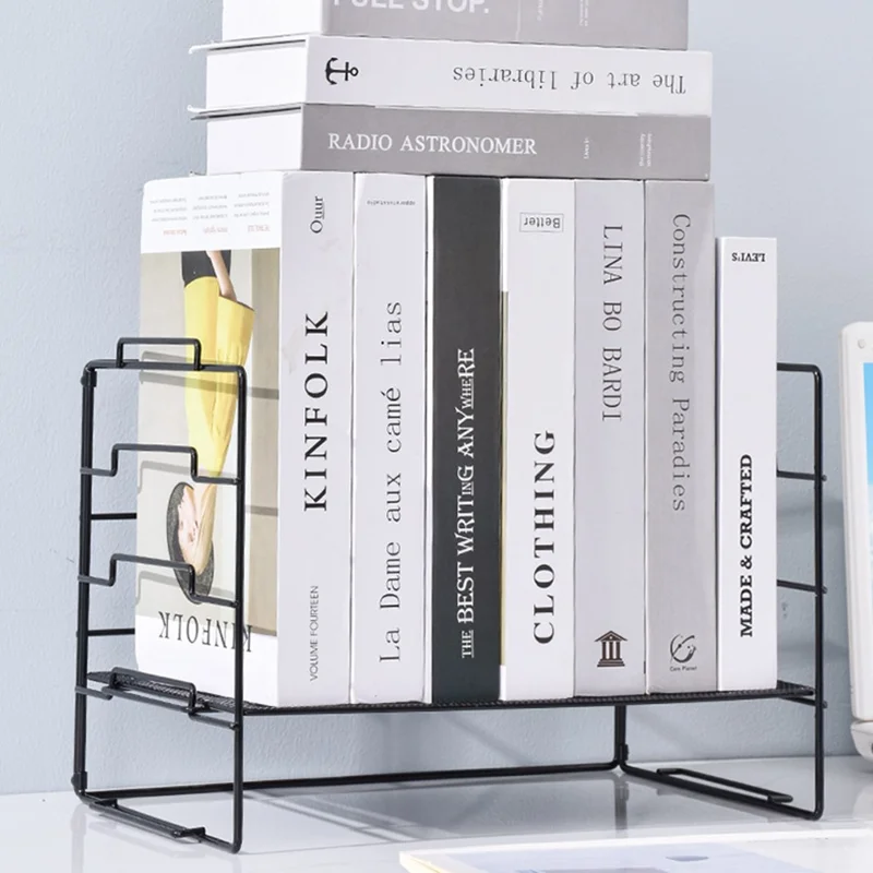 Desktop Storage Rack Metal Multi-Layer File Organizer Detachable 2 Frames + 3 Wire Mesh Panels - Black