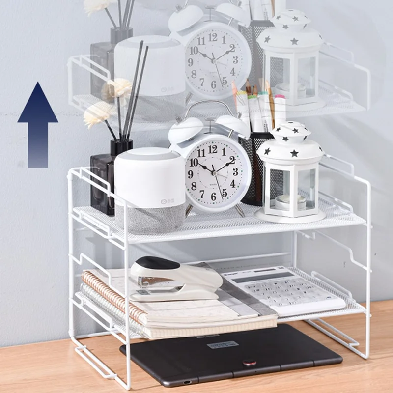 Desktop Storage Rack Metal Multi-Layer File Organizer Detachable 2 Frames + 3 Wire Mesh Panels - Black