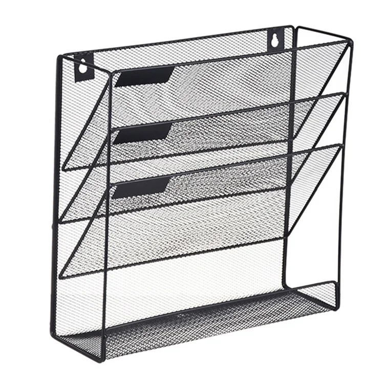 Organizador de Documentos de Pared de 4 Niveles para A4 - Soporte Metálico para Archivos, Libros y Revistas - Negro