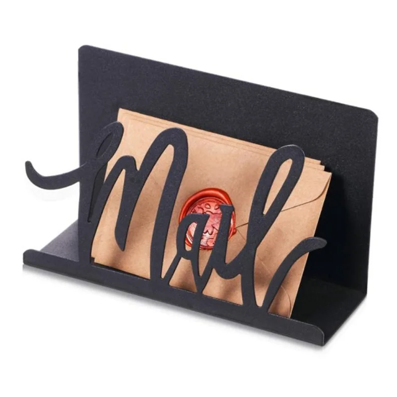 Matte Black Cut-Out Spelling Metal Desktop Mail Organizer Letter Holder Office File Rack Single Slot Storage Stand