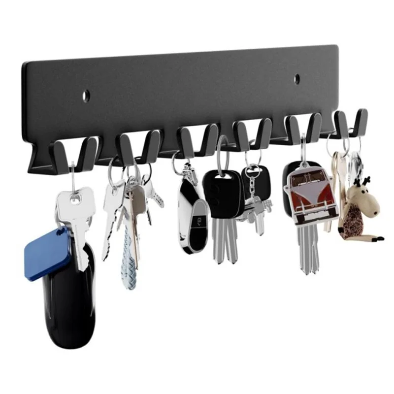 YH015-2 2-Pack Metal Key Holder Wall Mount 6 Double Hooks Key Organizer Rack for Entryway Hallway Kitchen Garage Office