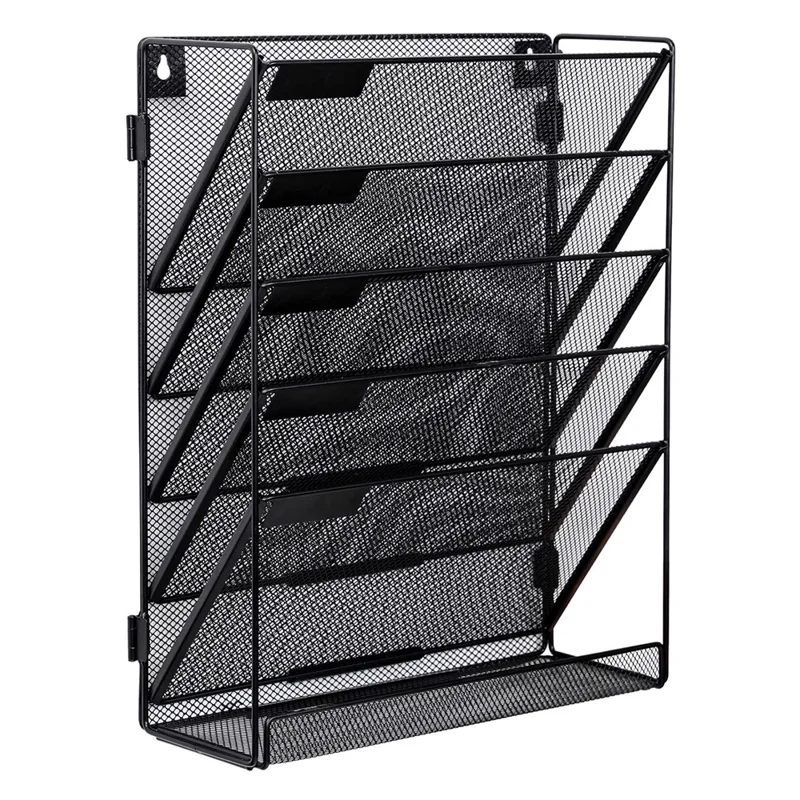 Wall Mounted 5-Tier Metal File Organizer Office Supplies Document Holder Magazine Rack for Home / Office - Black