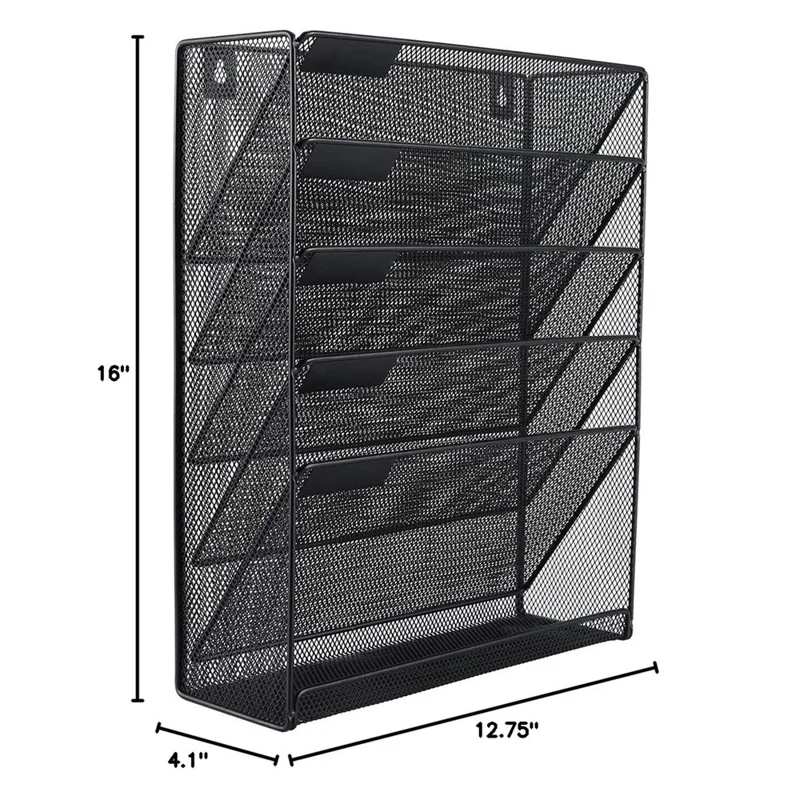 Wall Mounted 5-Tier Metal File Organizer Office Supplies Document Holder Magazine Rack for Home / Office - Black