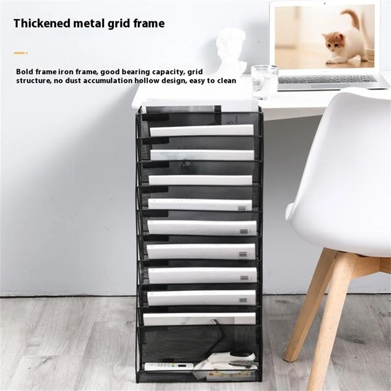 Wall Mount 9 Tier Metal File Organizer Vertical Document Holder Magazine Rack For Office  /  Home - Black