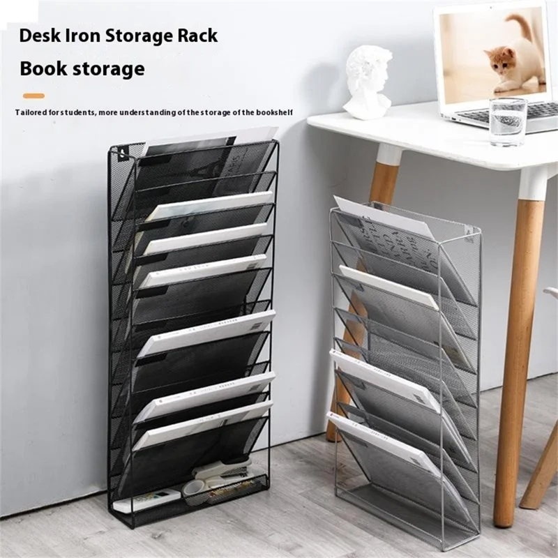 Wall Mount 9 Tier Metal File Organizer Vertical Document Holder Magazine Rack For Office  /  Home - Black