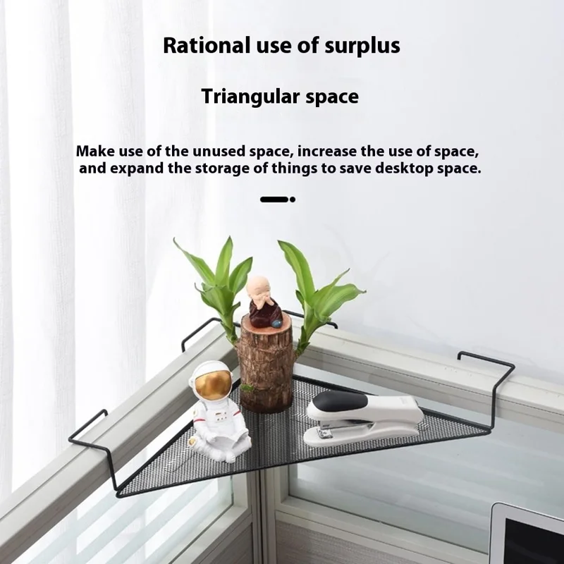 Office Corner Shelf Triangle Metal Wall Mounted Flower Rack Desk Organizer Storage Hanging Shelf For Workspace - Black