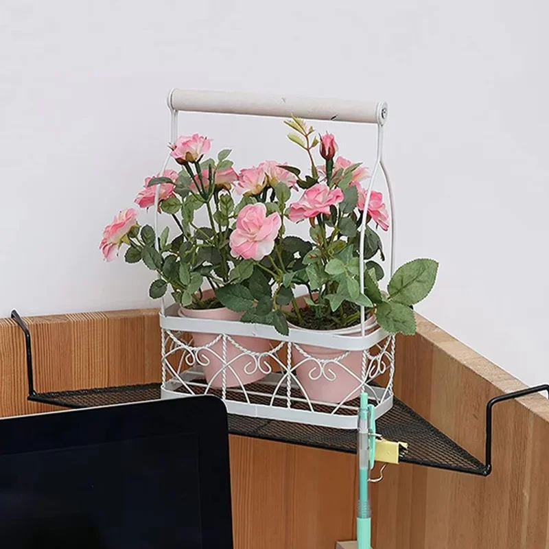 Office Corner Shelf Triangle Metal Wall Mounted Flower Rack Desk Organizer Storage Hanging Shelf For Workspace - Black