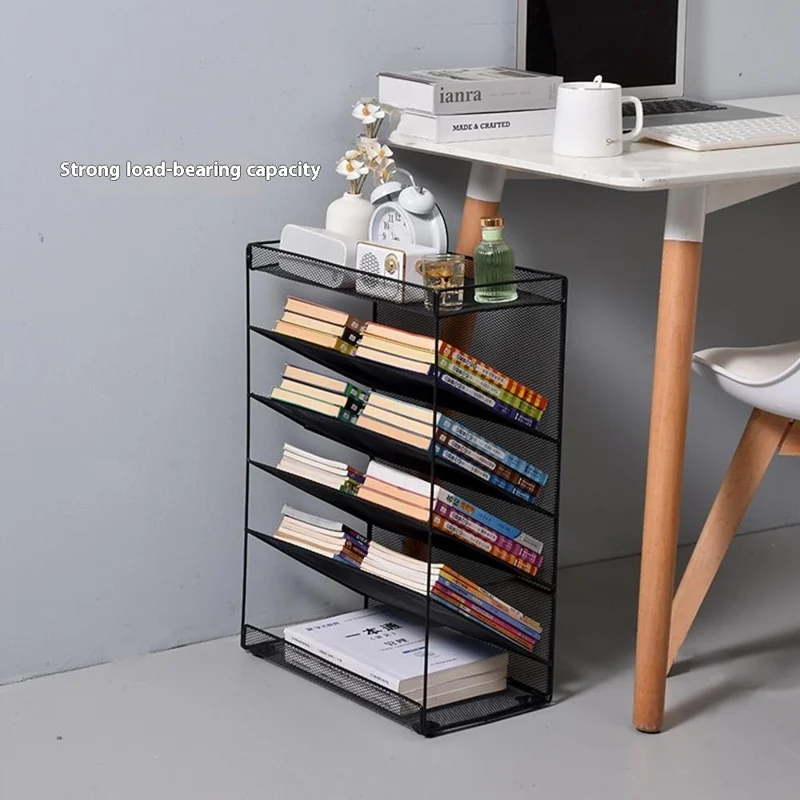 Movable Desk Side Storage Rack with Wheels Multi-Tier Book Organizer Slim Rolling Cart, L Size - White