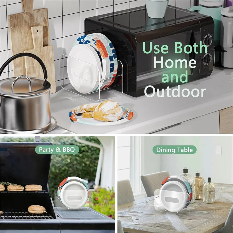 Acrylic Paper Plate Holder For Round  /  Square 7-12 Inch Plates Desktop Cabinet Shelf Organizer Storage Rack