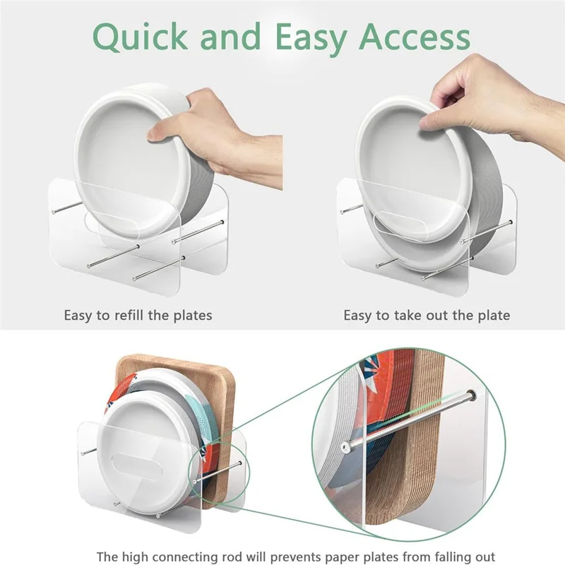 Acrylic Paper Plate Holder For Round  /  Square 7-12 Inch Plates Desktop Cabinet Shelf Organizer Storage Rack