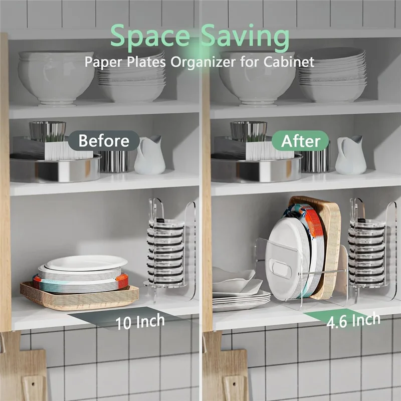 Acrylic Paper Plate Holder For Round  /  Square 7-12 Inch Plates Desktop Cabinet Shelf Organizer Storage Rack