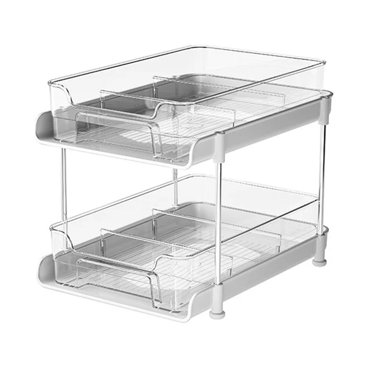 2 Tiers Multipurpose Bathroom Under Sink Storage Shelf Stackable Pull Out Cabinet Organizer - White