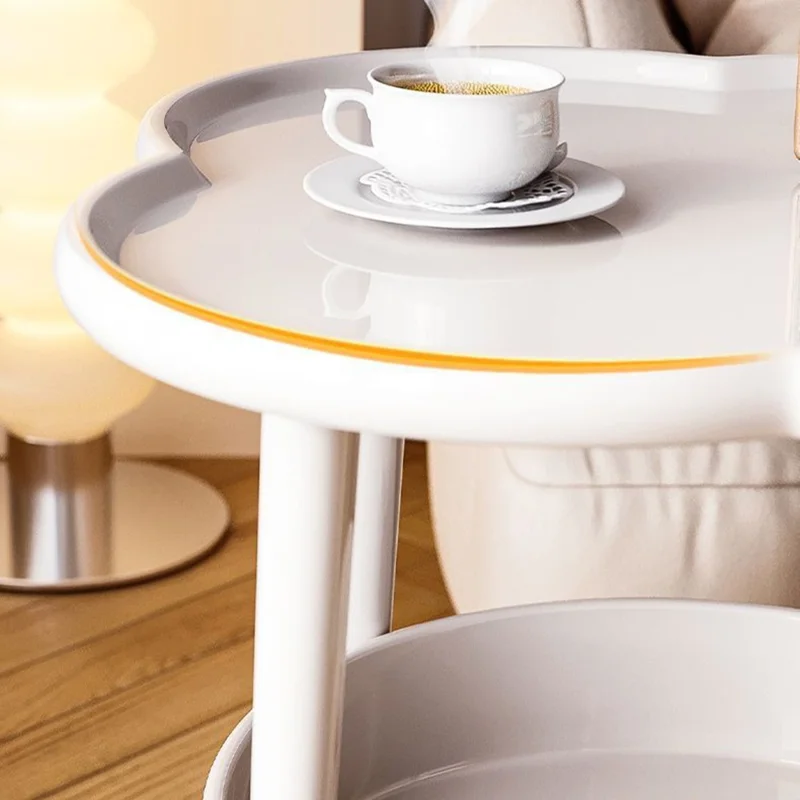 Four Leaf Clover Shape Double Layer Coffee Table for Living Room Bedroom Carbon Steel Side Table - Milky White