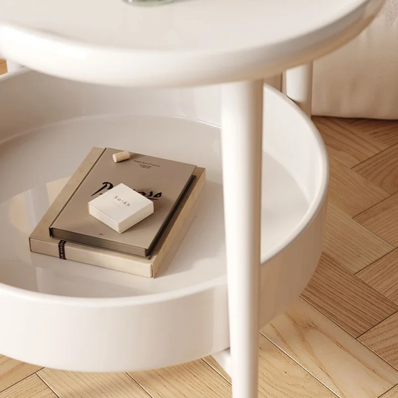 Four Leaf Clover Shape Double Layer Coffee Table for Living Room Bedroom Carbon Steel Side Table - Milky White