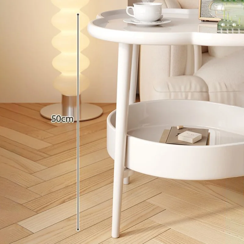 Four Leaf Clover Shape Double Layer Coffee Table for Living Room Bedroom Carbon Steel Side Table - Milky White
