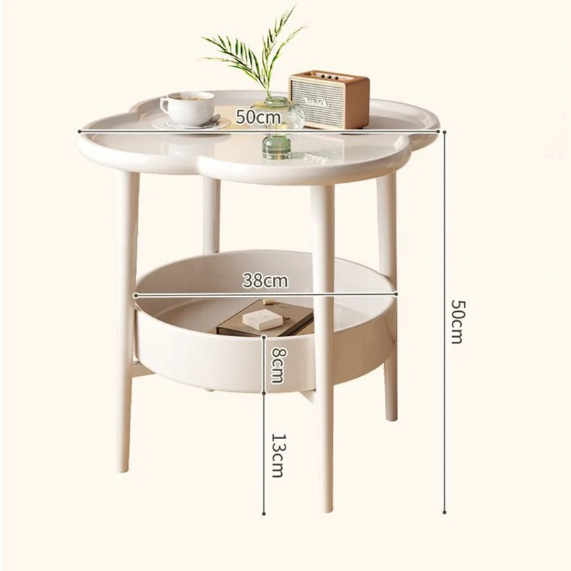 Four Leaf Clover Shape Double Layer Coffee Table for Living Room Bedroom Carbon Steel Side Table - Milky White