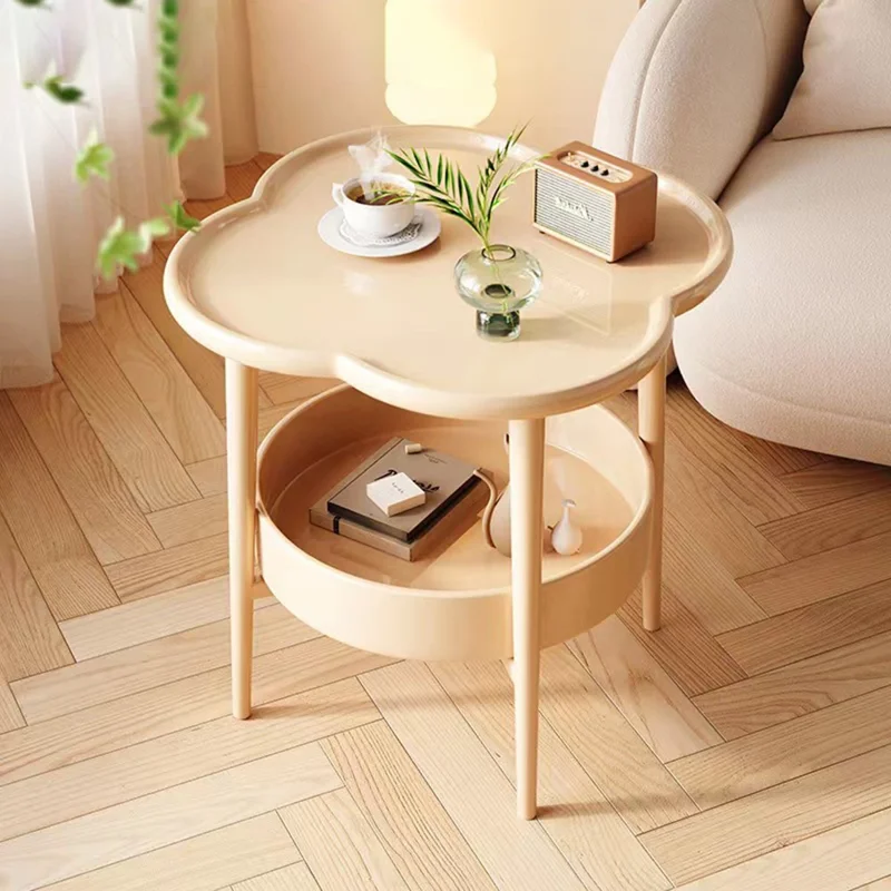 Four Leaf Clover Shape Double Layer Coffee Table for Living Room Bedroom Carbon Steel Side Table - Milk Coffee