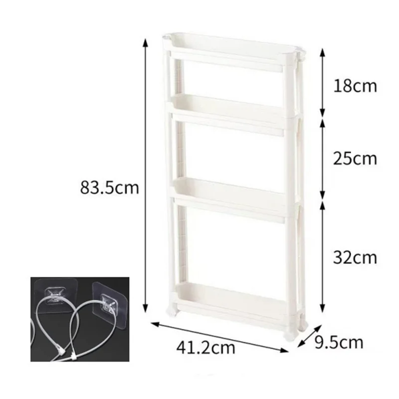 4-Tier Bathroom Door Gap Narrow Space Storage Rack 9.5cm Ultra Slim Space Saving Organizer Shelf