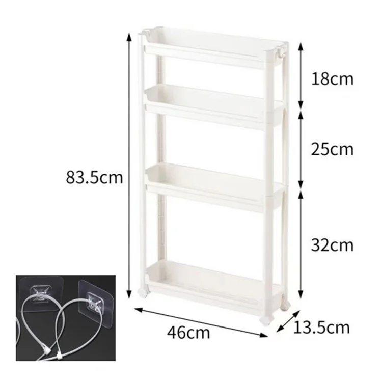 Estantería de 4 niveles para puerta de baño, organizador slim de 13,5 cm para espacios estrechos