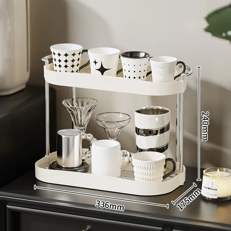 Desktop Cup Organizer Double Layer Draining Rack Glasses Mugs Holder Storage Shelf