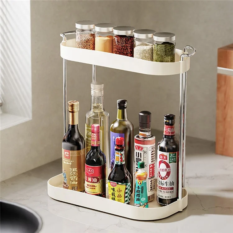 Dual-Layer Storage Rack Kitchen Spice Countertop Organizer Dining Table Shelf