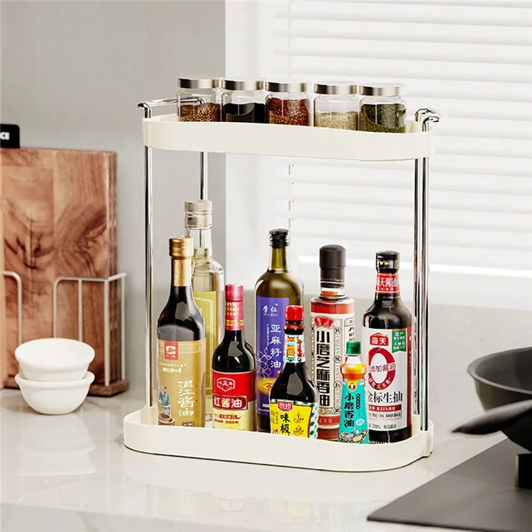 Dual-Layer Storage Rack Kitchen Spice Countertop Organizer Dining Table Shelf