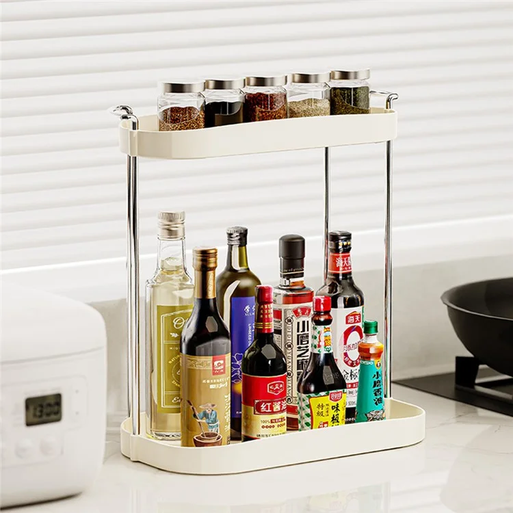 Dual-Layer Storage Rack Kitchen Spice Countertop Organizer Dining Table Shelf
