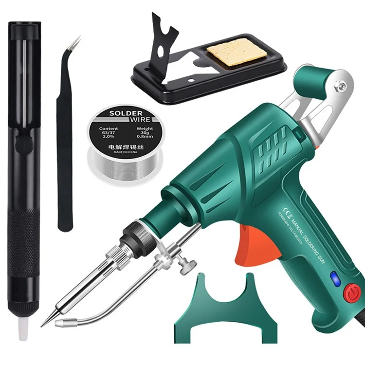 G10-2N Handheld Electric Soldering Iron Gun Internal Heating Automatic Solder Feeder Welding Tool Set, EU Plug - Blackish Green