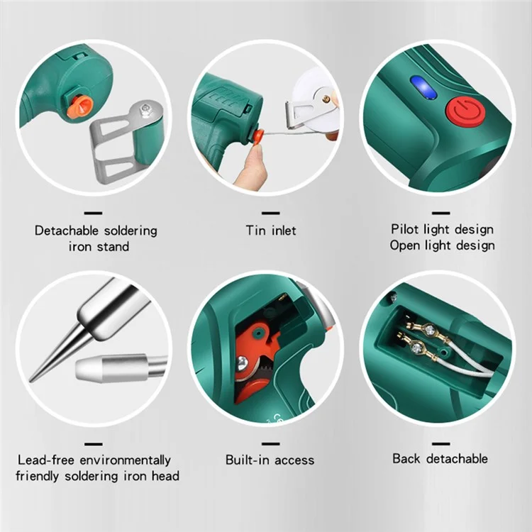 G10-2N Handheld Electric Soldering Iron Gun Internal Heating Automatic Solder Feeder Welding Tool Set, EU Plug - Blackish Green