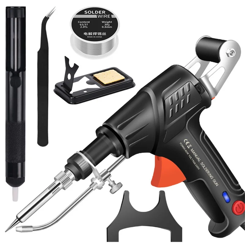 G10-2N Handheld Electric Soldering Iron Gun Internal Heating Automatic Solder Feeder Welding Tool Set, EU Plug - Black