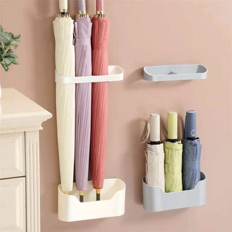 Dual Layer Wall Mounted Umbrella Stand for Home Entrance Drainage Rack Space Saving Storage Rack - Grey