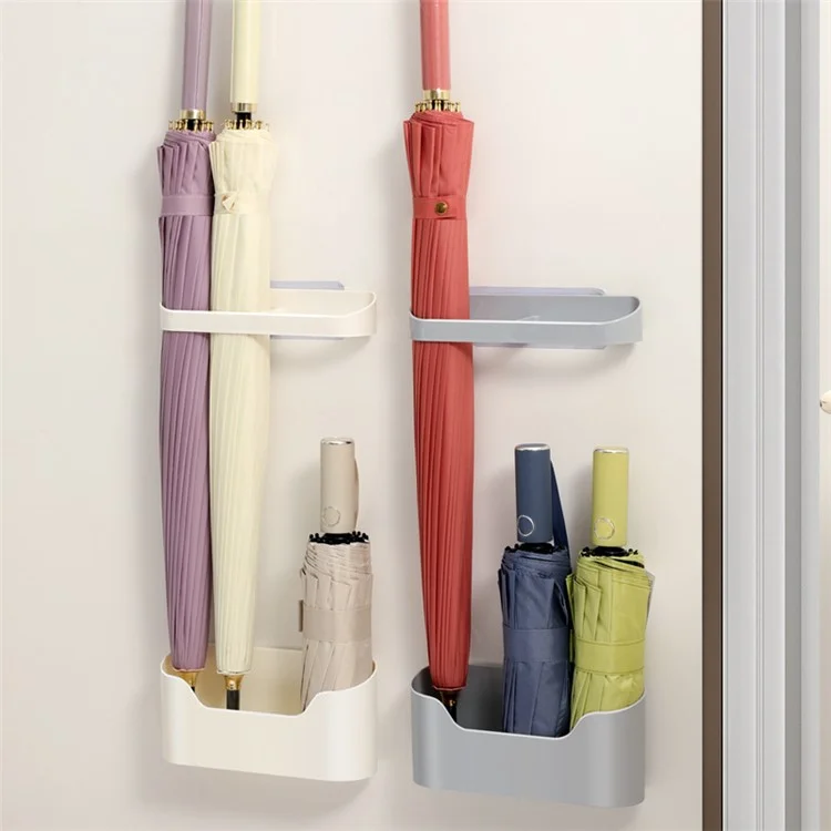 Dual Layer Wall Mounted Umbrella Stand for Home Entrance Drainage Rack Space Saving Storage Rack - Grey