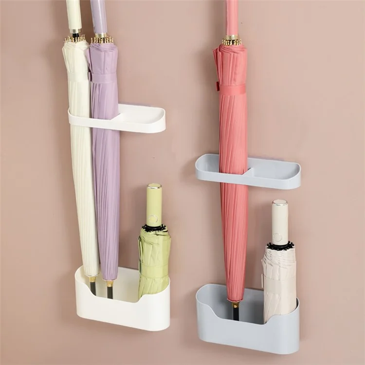 Dual Layer Wall Mounted Umbrella Stand for Home Entrance Drainage Rack Space Saving Storage Rack - Grey
