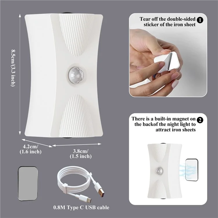 SWL001 Wireless Wall Light Motion Sensor Stair Light Magnetic Reading Lamp for Bedroom Living Room - Black