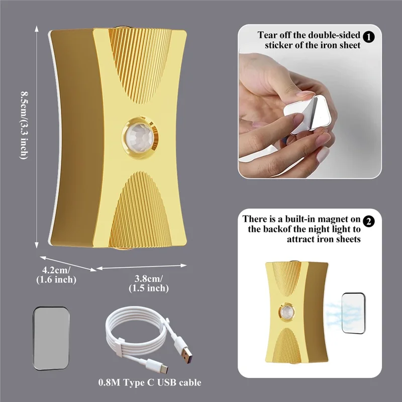 SWL001 Wireless Wall Light Motion Sensor Stair Light Magnetic Reading Lamp for Bedroom Living Room - Gold