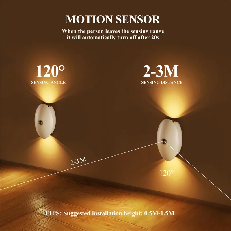 SWL002 Wireless LED Night Light No Drilling 3 Color Temperatures Motion Sensor Rechargeable Lamp for Staircase - White