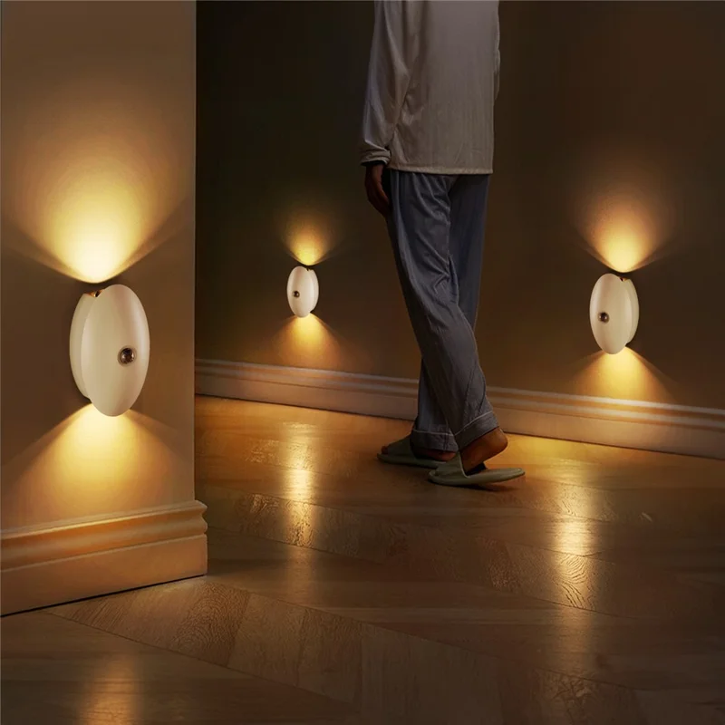 SWL002 Wireless LED Night Light No Drilling 3 Color Temperatures Motion Sensor Rechargeable Lamp for Staircase - White