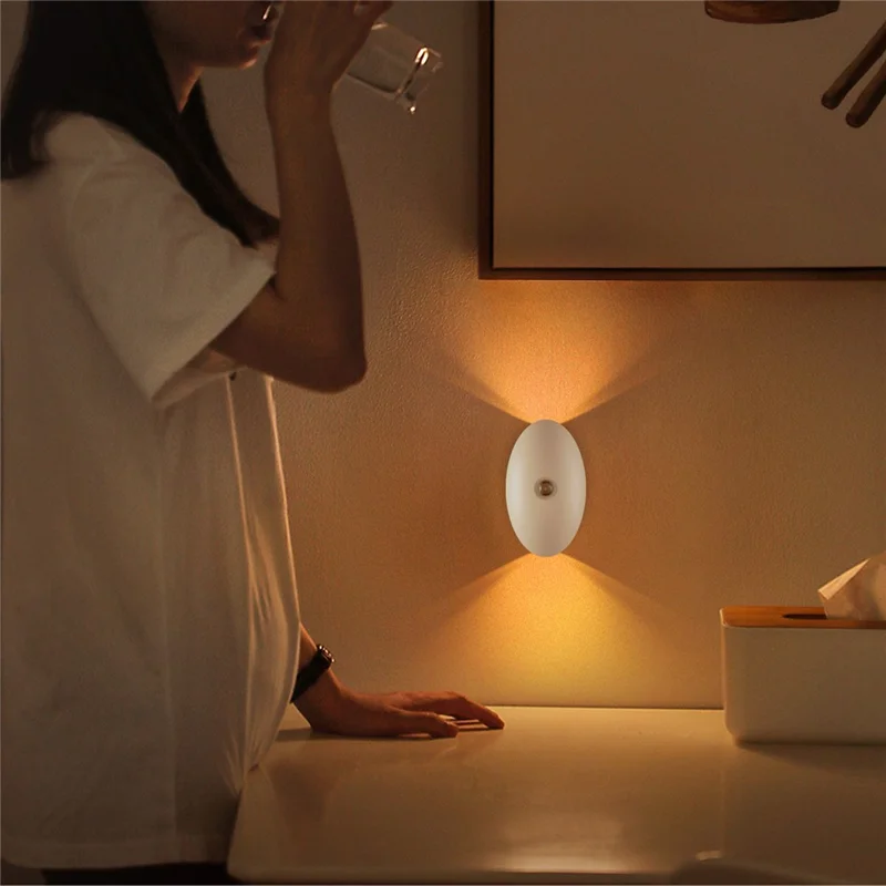 SWL002 Wireless LED Night Light No Drilling 3 Color Temperatures Motion Sensor Rechargeable Lamp for Staircase - White