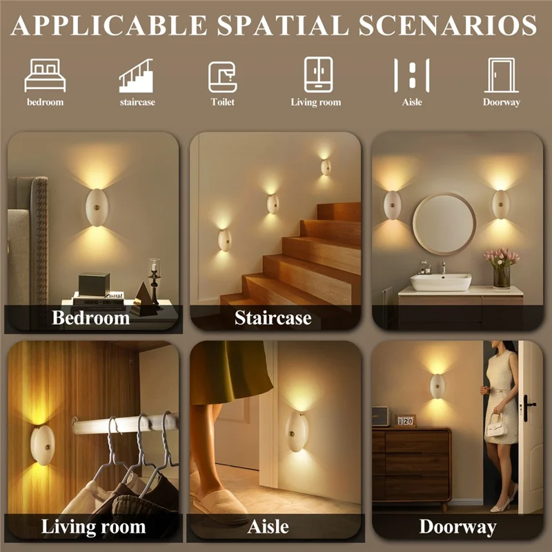 SWL002 Wireless LED Night Light No Drilling 3 Color Temperatures Motion Sensor Rechargeable Lamp for Staircase - White