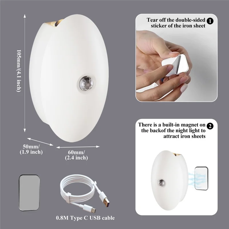 SWL002 Wireless LED Night Light No Drilling 3 Color Temperatures Motion Sensor Rechargeable Lamp for Staircase - White