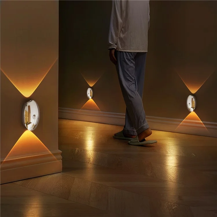 SWL02 Wireless LED Night Light No Drilling 3 Color Temperatures Motion Sensor Rechargeable Lamp for Staircase - Gold